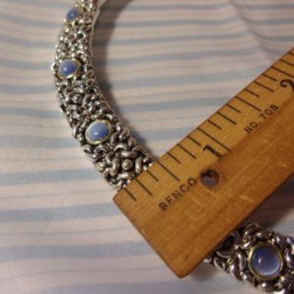 "Blue Cat's Eye Silver Tone Choker Necklace " - Picture 7 of 7